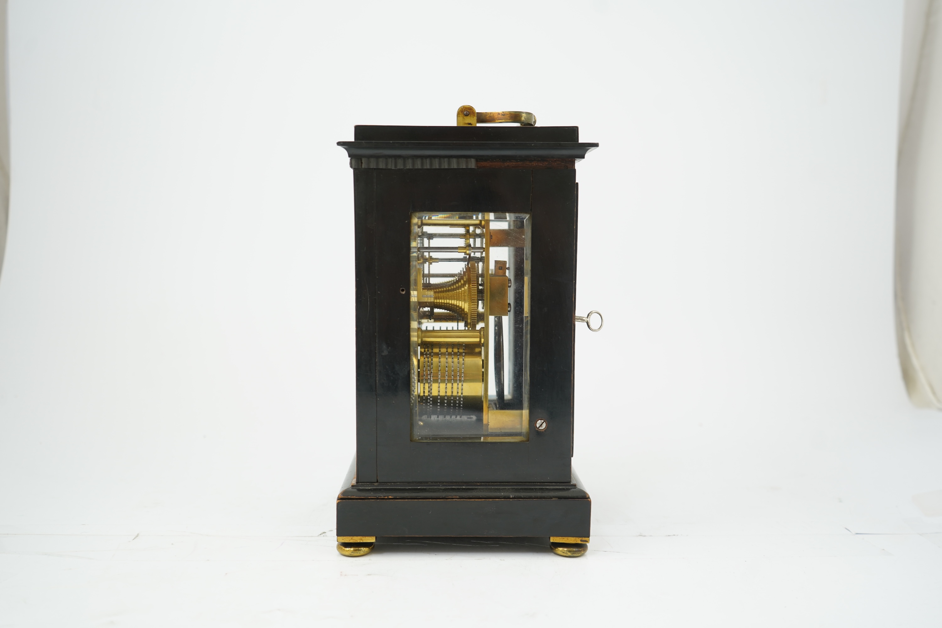 A mid-19th century ebonised double fusee mantel clock by Jacobs and Lucas, 7, Whitefriargate, Hull